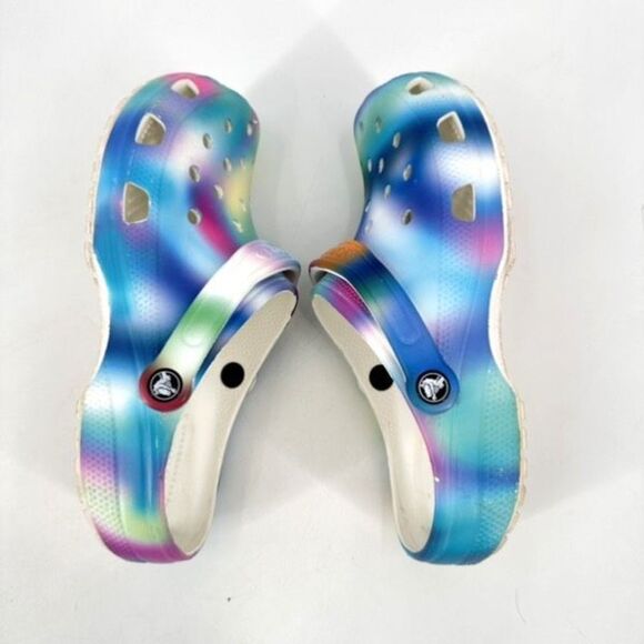 Crocs Classic Solarized Tie Dye Clog Solar Rainbow Pastel Print Women’s Size 11 - Picture 3 of 7